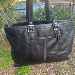 Large Vintage Y2K Black Coach Hamptons Work Tote